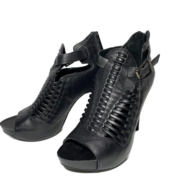 BCBGeneration Black Woven Cage Heels Size 8M - Picture 1 of 10